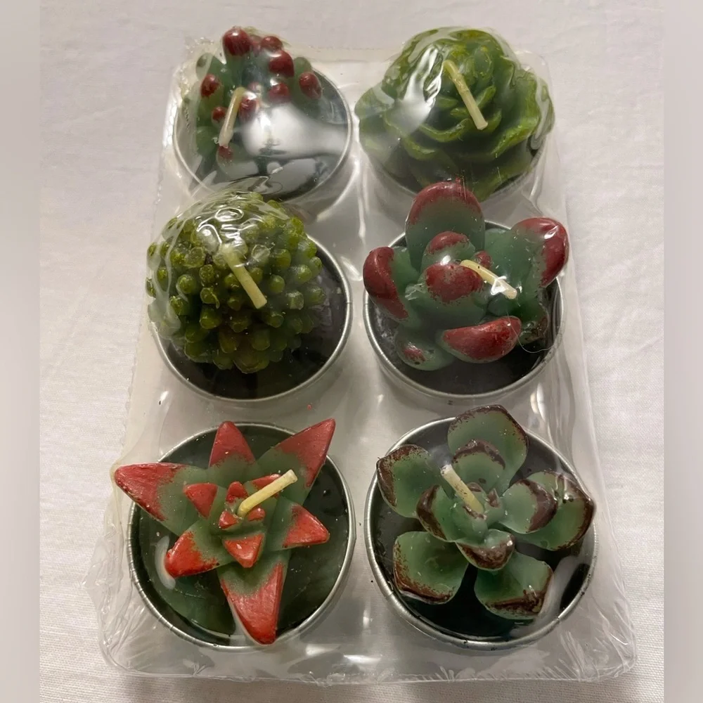 Succulent and Cactus Tealight Candles Set of 6
